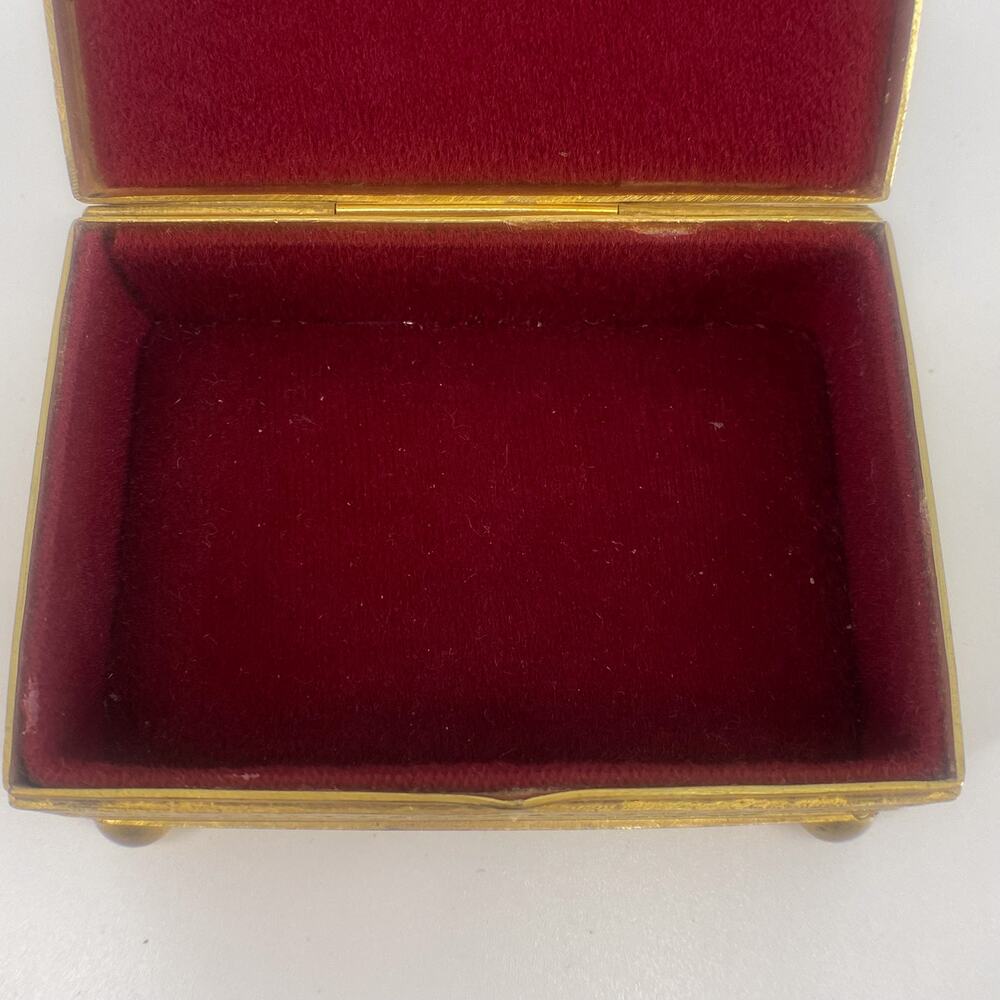 Vintage Austria Jeweled Trinket Box Gold Tone Etched Red Velvet Lined - Picture 9 of 16